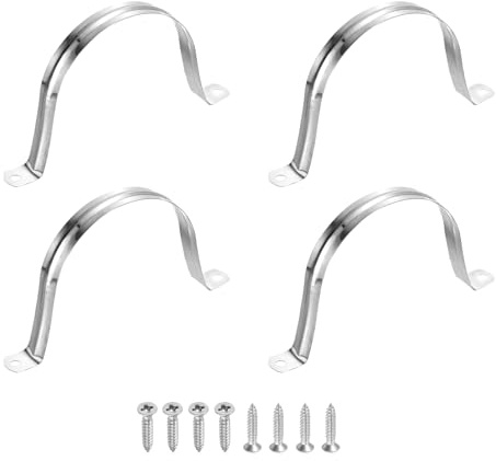 sourcing map 8Pcs 100mm(3-15/16) 304 Stainless Steel Rigid Pipe Strap, Two Hole Strap U Bracket Heavy Duty Pipe Conduit Clamp with Self-Tapping Screws for Hose Wire Cord Installation, Silver