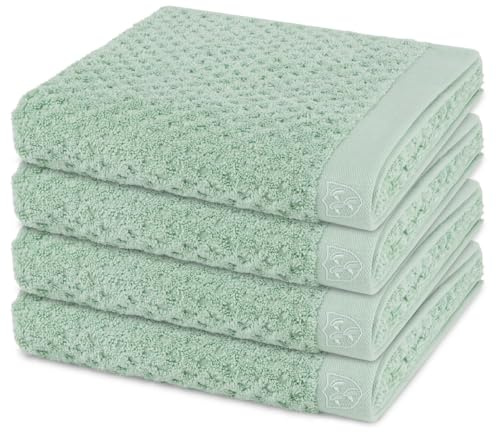 Ross Harmony 4er Set Handtücher – 50x100 cm, Walkfrottee 520 g/m², 100% Baumwolle – Saugstark, Voluminös & Weich, Hautfreundlich mit Eleganter Saum-Stickerei – Luxuriöse Badtextilien - Salbei