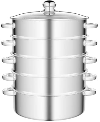 Vaporera de acero inoxidable 5 capas y 28 cm for cocinar al vapor, olla, cesta for sopa verduras con tapa para Dumpling Momo