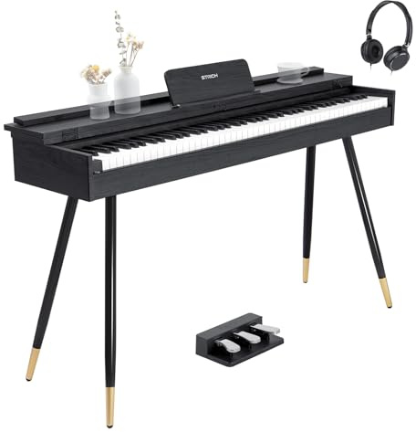 STRICH 88 Key Digital Piano, Hammer-Action Weighted Keyboard, Full Size Desk Cover Electric Piano Keyboard with Stand, 25Wx2 Speakers, Headphones, Three Pedal, SDP-350S(Color Black)