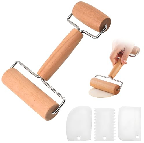 lrgnixs Rouleau à pâtisserie en bois, petit et moyen, avec 2 rouleaux et 3 spatules à pâte, rouleau à pâtisserie pour faire des pizzas, desserts et boulettes à la main