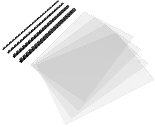 BuroKalos Pack de reliure à peigne, 40 Peignes de Reliure + 20 Couvertures PVC Transparentes, pour présentation de documents