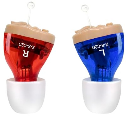 Dispositivo de mejora de sonido intrauditivo para personas mayores, auriculares de sonido de voz, auricular izquierdo azul y auricular derecho rojo