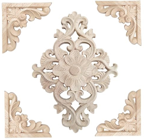 Xweptuy 5 Unids/Set Apliques de Madera, Adornos de Apliques Tallados en Madera Sin Pintar, Decoración del Hogar de Estilo Europeo para Puerta de Cama, Muebles de Pared, Gabinete, Chimenea
