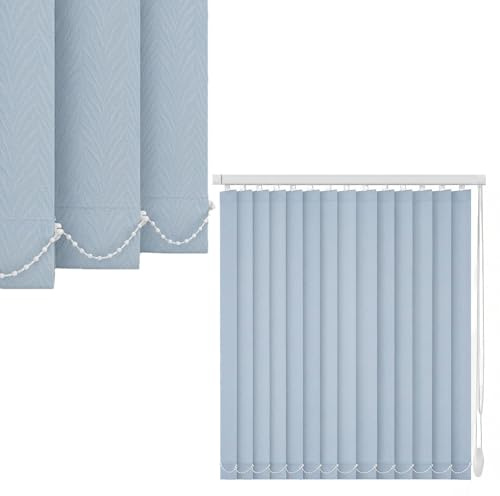 Lamellenvorhang Komplettset, Vertikaljalousie Verdunkelungslamellen Raumverdunkelnd Sichtschutz, 60 80 120 140 180 240 300cm Schiebevorhang Für Fenster Balkontür, Light Blue(W120cm*H140cm)