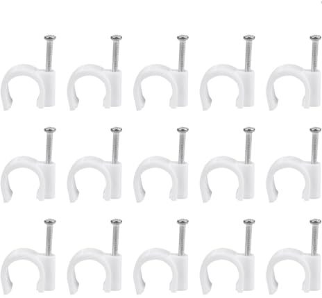 Clip Pvc 16mm Chiodi in Acciaio, 100 Pezzi, Bianco | Pe, Fissaggio Rapido per Tubi e Cavi, Uso Interno per Cablaggi, Riduce Rumore
