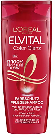 L'Oréal Paris Elvital Farbschutz Shampoo für coloriertes, getöntes oder gesträhntes Haar, Mit Pfingstrosen Extrakt und UVA-/UVB- Filter, Color Glanz Pflegeshampoo, 1 x 300 ml