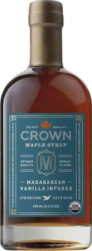 Crown Maple Vanilla Infused Maple Syrup | Bio Ahornsirup mit echter Madagaskar Vanilleschote verfeinert aus dem Hudson Valley USA cremig & aromatisch, Ideal