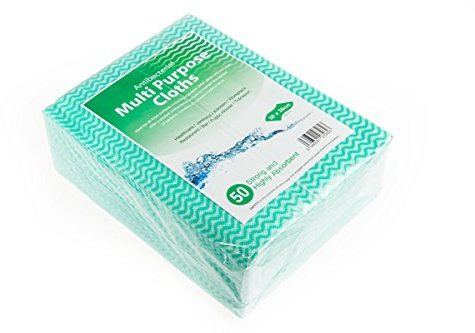 Pack of 50 x Antibacterial Multi Purpose Cleaning Cloth - Red / Yellow / Green / Blue - Medium Sized by WE CAN Source IT (Green)