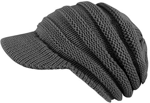 dy_mode Damen Strickmütze mit Schirm Schirmmütze Winter Mütze - A306 (A306-Grau)