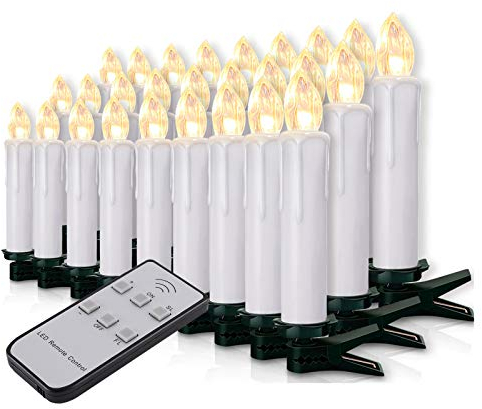 Miafamily, set di candele natalizie con 20 o 60 LED, senza fili, per albero di Natale, con telecomando, Custodia bianca, 30 pezzi