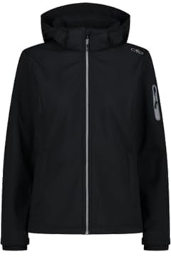 CMP Giacca In Softshell Da Donna Con Cappuccio Removibile, Nero 01, 42