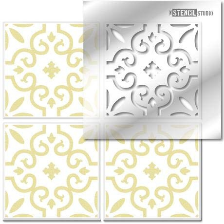 The Stencil Studio - Rissington Tile Stencil - Floor wall stencil - just add paint. Ideal for tile and other interior décor makeovers. Fits standard tile sizes. Single Tile - Size 16 inch (10592-16)