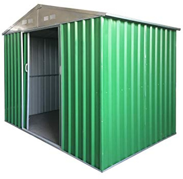 Eurobrico Casetta Garage da Giardino Porta Utensili Box in LAMIERA ZINCATA 0,27 mm Verniciata di Verde con Porte scorrevoli (S L187 x P131 x H194)