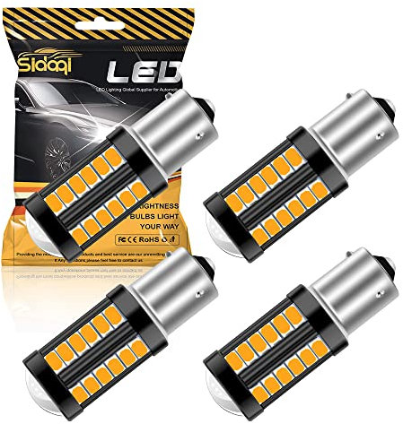 Sidaqi 4 Pack BAU15S PY21W 1156 LED Bulbs Amber Replace for Front and Rear Turn Signal Lights 5630 33SMD 900LM/Bulb 3.6W Interior RV Camper Bulbs