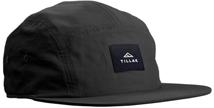 Tillak Wallowa Camp Hat, Lightweight Nylon 5 Panel Cap with Snap Closure (Black)