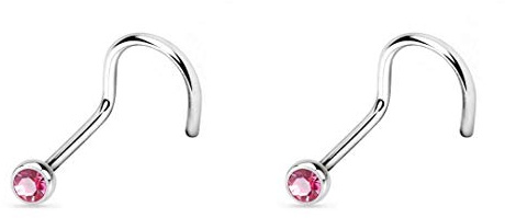 Titan Nasenpiercing Stecker | 2er SET Nasenstecker Piercing | 2,0mm Kristall |