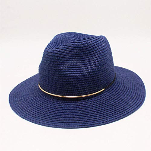 Sonnenhut Strohhut Hut Damen Jazz Strohhut Damen Stroh Gewebt Panama Sonnenhut Floppy Mode Hut-Navy