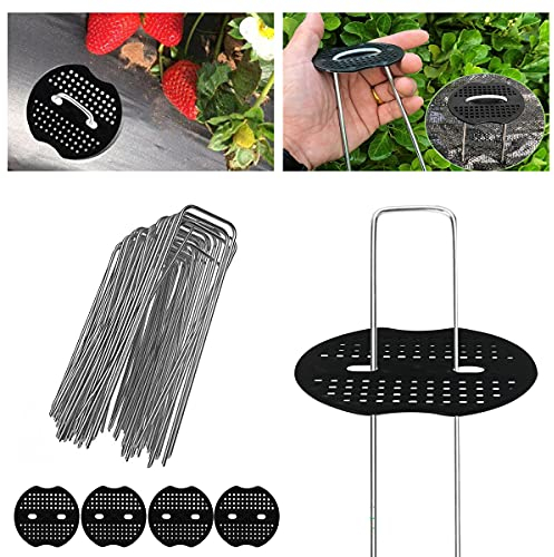 BoloShine 100 pcs Galvanized Garden Pegs, U-Shaped 6 Inch Spike Netting Peg with 20 Buffer Washers Anti-Rust Membrane Fleece Peg for Securing Weed Barrier Membrane Ground Sheeting Artificial Grass