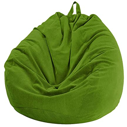 Chickwin Bean Bag Chair Cover, Corduroy Bean Bag Chair Without Filling, for Outdoor and Indoor Relaxation, Lounge Chair, Bedroom Cushion (Olive Green, 100 x 120 cm)