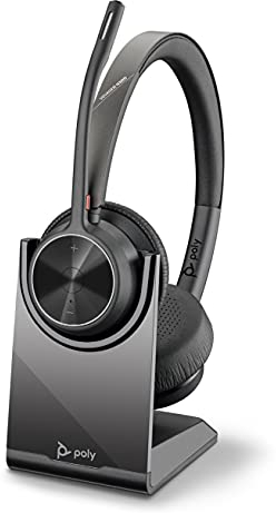 Plantronics Poly – schnurloses Voyager 4320 UC-Headset mit Ladestation (Plantronics) – Kopfhörer mit Mikrofonarm – USB-A-Bluetooth-Adapter – kompatibel mit Teams, Zoom und mehr, Schwarz