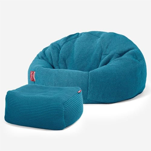 Lounge Pug, Pouf Poire Classique avec Repose-Pied, Ellos Tricoté Mer égée