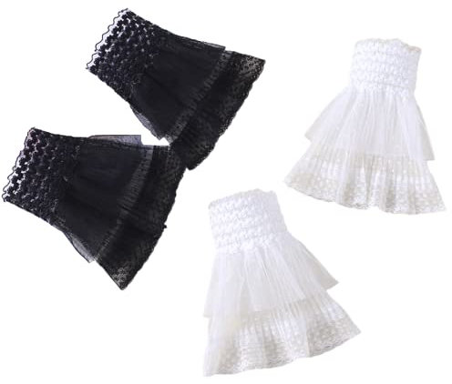 通用 4 Paar Mädchen Damen Armstulpen Pulswärmer mit doppelter Spitze Dekorative Abnehmbare Ärmel Stulpen Handgelenk Pullover Bekleidungszubehör
