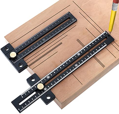 KMERCE Metrisches T-Lineal, Aluminiumlegierung 6061 + Messing, 280MM, Schwarz, Eloxiert, CNC-Gravur, T-Anschlag, Streichmaß, Veritas Gestaltungswerkzeuge für Professionelle Tischlerei