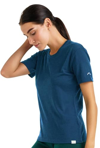 Merino.tech T-Shirt Merinos - sous Vetement Merinos Femme 100% Laine Mérinos pour Femme (Large, Denim Crewneck)