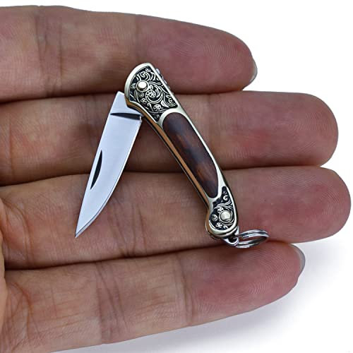 POCRROP Mini Messer - Taschenmesser klein Klappmesser EDC Messer Outdoor Pocket Knife für an den Schlüsselanhänger (Schlangenholz)