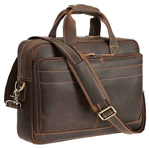 Polare Laptoptasche aus Vollnarbenleder, 41,5 cm (16,5 Zoll), Aktentasche für Herren, Business-Kuriertasche, Arbeitstasche, passend für Laptops mit 39,6 cm (, Dunkelbraun, Retro