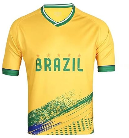 Qatar Coppa del Mondo di Calcio Maglietta Fan Maglia da Allenamento Uomo Donna Stampa Manica Corta Girocollo Sportivo Elastico Traspirante Asciugatura Veloce T Shirt Brasile L