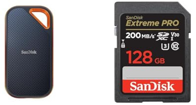 SanDisk 1TB Extreme PRO SSD portatile, Unità a stato solido NVMe esterna, fino a 2000 MB/s & 128GB Extreme PRO scheda SDXC + RescuePro Deluxe fino a 200 MB/s UHS-I Class 10 U3 V30
