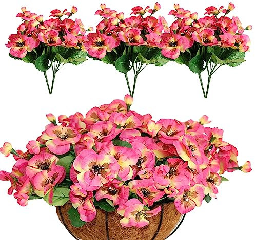 Elyjhyy Künstliche Stiefmütterchen, künstliche Stiefmütterchen, Kunststoffblumen, für drinnen und draußen, Dekoration für Zuhause, Garten, 6 Stück (rosa)