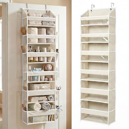 HOMELUX THEORY UPGRADED 6 Tiers Over The Door Organizer Hanging - 100D EXTRA THICK & 50lbs HUGE CAPACITY, 12 Side Mesh Pockets Over The Door Shoe Organizer, Hanging Closet Organizer (Ivory, 1pc)