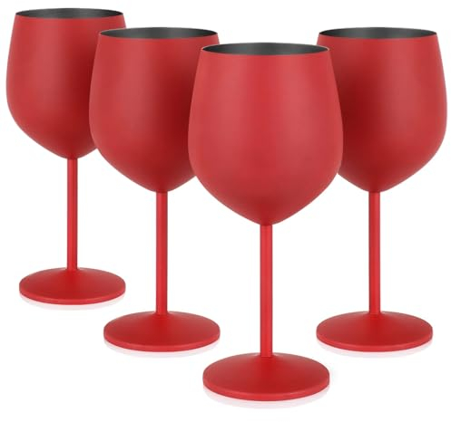 Livole Set di bicchieri da vino rosso, 18 Oz, 550 ml, in acciaio inox, per cocktail, vino rosso, rosso, confezione da 4 pezzi