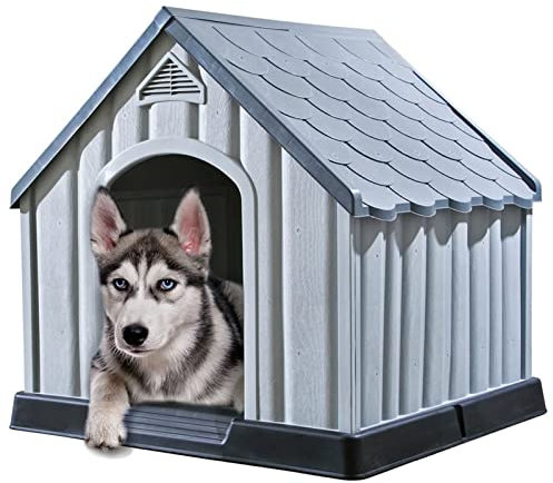 Camerina Hundehütte Grau 92x87x91 cm HundehüTte Outdoor Winterfest Kunststoff Hundehaus Indoor HundehüTte Isoliert