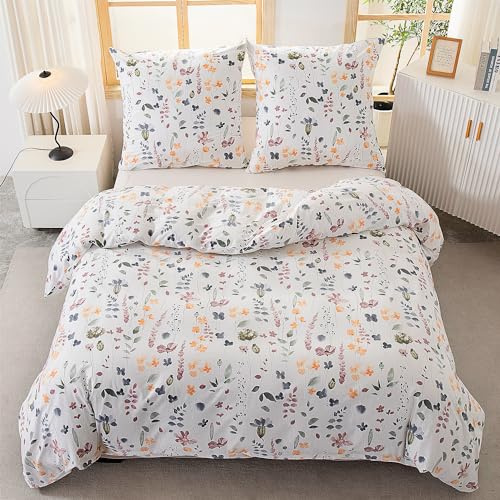 ATsense Bettwäsche 135x200 Baumwolle, 2 teilig Bettwäsche-Sets, Bunt Pflanzen Blumen Muster, ÖKO-TEX Weiche Bettbezug Set mit Reißverschluss und 1 mal 80x80cm Kissenbezug