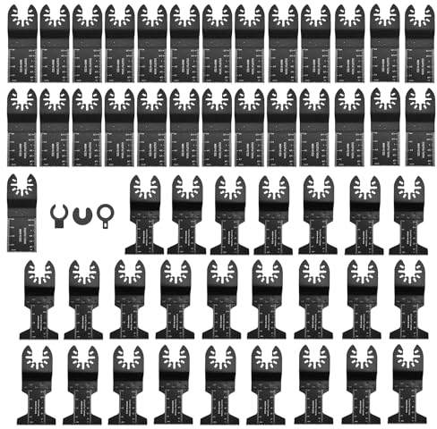 53pcs Lame Utensile Multifunzione Oscillanti Universale Accessori Lame per Seghe Strumenti Multitool Lame Utensile Oscillanti Multifunzione Attacco Rapido con 3 adattatori Taglio per Legno e Plastica