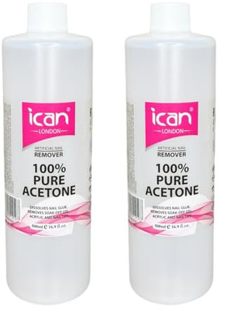 Ican London 100% Pure Acetone Nail Polish Remover UV GEL Soak Off (2 x 500ml)