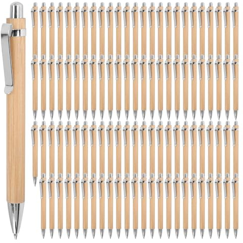 Kopinma 100Pcs Kugelschreiber Set, Kugelschreiber mit Gravur, Hochwertig Holzstift, Druckkugelschreiber, Blaue Tinte, Bambus Kugelschreibern als Geschenk für Schreiben Büro & Schul Bedarf