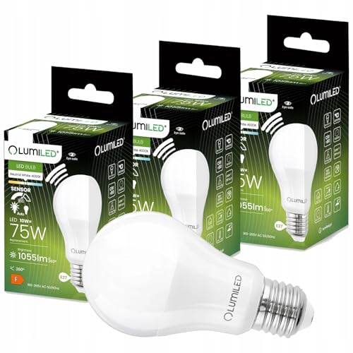 Lumiled LED Lampe E27 A60 mit Bewegungsmelder Dämmerungssensor 10W ersetzt 75W 1055 Lumen 4000K Neutralweiß 3er Pack Nicht Dimmbar