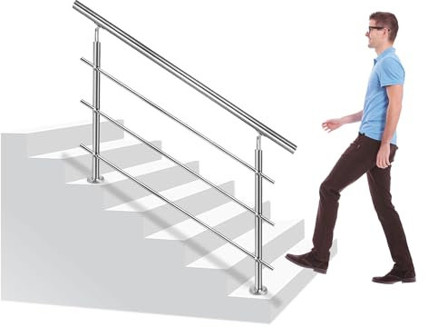 XINZI 120cm Edelstahl Handläufe für Treppen Einstellbarer Winkel Treppengeländer Außen Geländer mit 3 Querstreben Handrails für Gartentreppen Eingangstreppen Balkontreppen Terrassentreppen