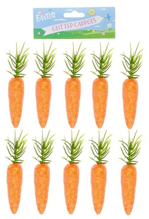 Shop4allsorts Pack Of 10 Mini Glitter Easter Carrots Bonnet Decoration Foam Carrots Ideal For Craft & Egg Hunts