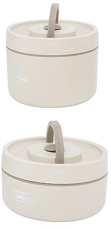 Yosoo Health Gear Insulated Lunch Box, Leakproof Thermal Food Container Set Keeps Meals Warm for Work School 304 Stainless Steel Round Portable 2 Pack with Thermal Bag