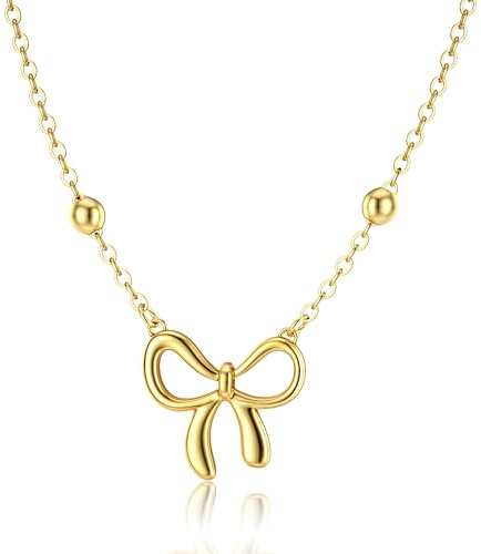 LOLIAS Collana fiocco oro per donne Ragazze ciondolo fiocco Catena girocollo Collane a catena placcate oro 14 carati per regali di gioielli di moda donna