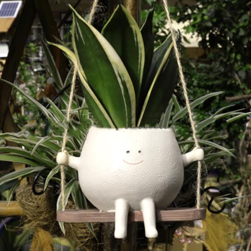 JJIW Blumenampel HäNgend, Blumenampel Mit Schaukel Und Smile-Gesicht, HäNgetopf FüR Pflanzen FüR Sukkulenten Blumen (Stil 1)