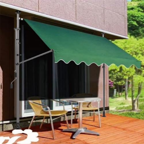 Markise Balkon Ohne Bohren, Klemmmarkise mit Handkurbel Balkon, Markisen 200/250/300/350/400cm Breit, UV-beständig & Höhenverstellbar, Sonnenschutz Wasserdicht ( Color : Dunkelgrün , Size : 250cm )