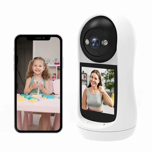 Tosuny Tvåvägs videosamtalskamera med 2,8 tums HD-skärm, 2,4G WiFi pan/tilt smart övervakningskamera med rörelsedetektering, mörkerseende, 90° betraktningsvinkel, för inomhusbruk