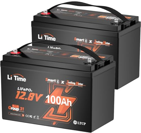 Litime 12V 100Ah Trolling Motor LiFePO4 Battery for Marine, Boat (2-Pack)